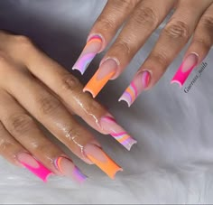 Colorful Elegant Nails, Boujee Spring Nails, Spring Time Acrylic Nails, Colorful Nail Ideas Acrylic, Square Bright Nails, Bright Spring Acrylic Nails, Nail Color Scheme Ideas, Coffin Nail Designs Spring, Spring Acrylic Nail Designs 2024