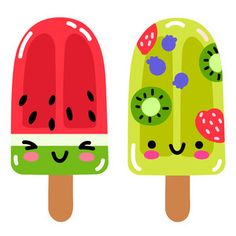 three popsicles with different designs on them