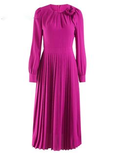 Kyrie Brooch Pleat Maxi Dress | Glory Connection Queen Dresses, Royal Outfits, Fashionista Clothes, Fashion Attire, Fashion Hacks Clothes, Pink Midi Dress, Pink Maxi Dress, Pink Outfits, Feminine Outfit