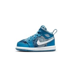 Toddler's Jordan 1 Mid Dutch Blue/White Size: 6.  Gender: unisex. Jordan Shoes For Kids, Kids Jordan, Dutch Blue, Tie Dye Denim, Nike Air Jordan 1 Mid, Jordan 1s, Nike Air Jordan 1, Kids Jordans, Air Jordan 1 Mid