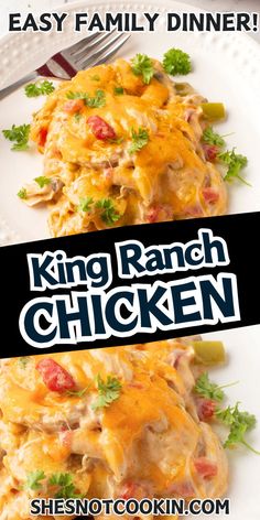 King Ranch chicken casserole on a white plate. Easy King Ranch Chicken, Easy Weeknight Casseroles, Cheap Casserole Recipes, Rotel Recipes, King Ranch Chicken Casserole, Chicken Casserole Dinners, King Ranch Chicken, Cheap Meal Plans, Chicken Casserole Recipe