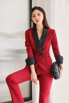 Women Red Suit, Black And Red Suits For Women, Red And Black Suit Women, Red Suit Women, Red Suits For Women, Red And Black Suit, Bebe Stevens, Dark Red Suit, Black And Red Suit