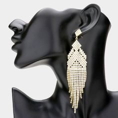 Glamorous Evening Wear Gold Teardrop Style Fringed Tassel Chandelier Pave Rhinestone Crystal Earrings Size: 4.75" X 1" Post Back Color: Gold Theme: Fringe Fashion Jewelry , Accessory , Accessories , Statement Earrings , Statement Jewelry , Crystal Fringe Earrings , Party , Pageant , Formal , Wedding , Drop , Earrings For Women , Dangling , Evening Jewelry , Black Tie , Formal G 6377 E Gold Rhinestone Tassel Dangle Earrings, Gold Tassel Dangle Earrings With Rhinestones, Gold Crystal Tassel Earrings For Evening, Gold Crystal Earrings With Rhinestone Fringe, Glamorous Gold Tassel Earrings With Rhinestones, Glamorous Rhinestone Tassel Earrings, Glamorous Gold Tassel Earrings With Rhinestone Fringe, Gold Chandelier Earrings With Rhinestone Fringe For Evening, Crystal Tassel Earrings With Rhinestone Fringe