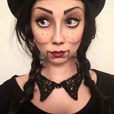 Puppet Costume Diy, Puppet And Puppet Master Costume, Puppet Doll Makeup, Puppet Makeup Halloween, Puppet Master Costume, Ventriloquist Doll Costume, Ventriloquist Costume, Eyebrow Blocking, Puppet Halloween Costume