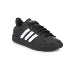 Step up your sneaker game with the Women's Adidas Grand Court 2.0 Sneakers! These stylish kicks bring a fresh twist to a retro classic, boasting sleek lines and the iconic three stripes. With cushioned insoles and a chic design, every stride feels like a grand entrance. Synthetic leather upper with padded colllar and fabric lining, Lace-up closure for a custom fit, Classic round toe, Cloudfoam Comfort insole and midsole system for all-day comfort, Rubber traction outsole, adidas® branding detail Adidas Branding, Adidas Grand Court, Sneaker Games, Grand Entrance, Adidas Black, Chic Design, Synthetic Leather, Sneakers Black, Custom Fit