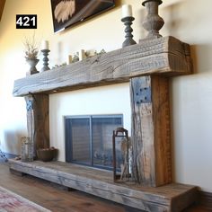 Wood Beam Fireplace, Beam Fireplace, Reclaimed Wood Beams, Family Room Walls, Fireplace Lighting, Wood Beam, Faux Fireplace, Fireplace Remodel, Home Fireplace