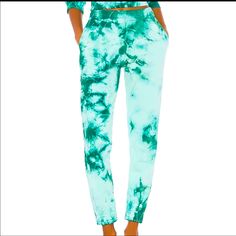 Color- Electric Green Tie Dye Size- Small Sold Out Fitted Tie Dye Bottoms For Spring, Blue Summer Sweatpants For Loungewear, Fitted Summer Bottoms For Lounging, Fitted Bottoms With Elastic Waistband For Lounging, Fitted Cotton Sweatpants For Lounging, Fitted Lounge Bottoms With Elastic Waistband, Green Spring Lounging Pants, Casual Fitted Tie-dye Pants, Casual Fitted Tie Dye Pants