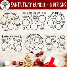 santa ray bundle - 6 designs for the holidays and christmas tree with presents around it