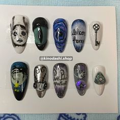 Press on nails design coraline , nail art press on nails coraline by Kinodashi.shop Nails Coraline, Press On Nails Design, Holloween Nails, Hippie Nails, Goth Nails, Nail Design Inspiration, Girly Acrylic Nails, Glow Nails, Blush Nails