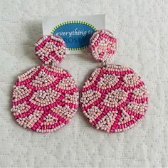 Seed Beaded Felt Statement Earrings Approximately 3.1" X 2.25" Beaded Jewelry On Felt, Beaded Felt Earrings Tutorials, Earrings Color, Statement Earrings, Seed Beads, Pink White, Pink Ladies, Seeds, Jewelry Earrings