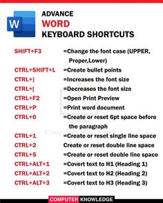 the keyboard shortcuts are shown in red and white