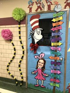 the cat in the hat door decorating for dr seussch's classroom