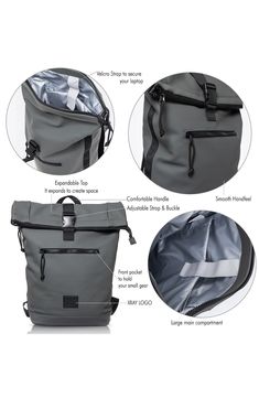 A versatile backpack with an expandable top for adjustable sizing to fit your everyday needs, constructed from durable waterproof fabric.- Single top handle- Dual adjustable back shoulder straps- Expandable top with zip and squeeze-clip closure- Exterior features waterproof construction and front zip pocket- Interior features padded laptop pocket and accessory pocket- Approx. 16.5-23" H x 11.25" W x 5.25" D- Approx. 2.5" handle drop, 8-16" strap drop- ImportedThis item cannot be shipped to Canad Functional Gray Anti-theft Backpack, Gray Anti-theft Backpack, Outdoor Anti-theft Standard Backpack, Black Backpack With Anti-theft Pocket For Outdoor, Back Shoulder, Black Outdoor Backpack With Anti-theft Pocket, Slate Grey, Laptop Pocket, X Ray