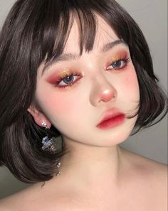 Cny Makeup Looks, Red Eye Makeup Douyin, Egirl Makeup Red, Red Eyeshadow Makeup Looks, Lipstick Makeup Looks, Red Lipstick Makeup Looks, Red Eye Makeup, Best Red Lipstick, Red Lipstick Makeup