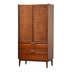 an armoire with two drawers and one door on the front, against a white background