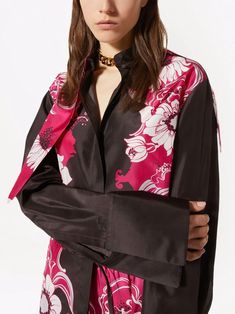 Valentino Floral Pattern Shirt - Farfetch Aesthetic Highlights, Highlights Pink, Floral Pattern Shirt, Pattern Shirt, Romantic Design, Extra Long Sleeves, Full Look, African Design, Band Collar