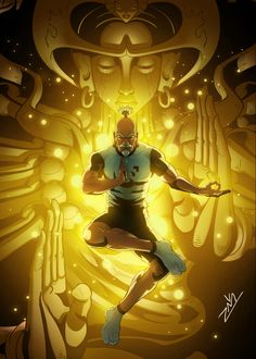 an image of a man running in front of a golden background with the words x - men on it