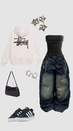 Style For Birthday Clothes, Y2k Outfits Casual, Tiktok Style Outfit, Outfit Styles Types Of Aesthetic, Baggy Y2k Outfits, Outfit Inspo For School Casual, Star Outfit Ideas, Style Inspiration Y2k, 2yk Outfits