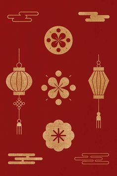 chinese lanterns and clouds on a red background