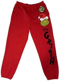 Stay comfy and festive this holiday season with these Grinchmas red jogger sweatpants featuring The Grinch. These sweatpants are perfect for lounging around the house or running errands on chilly days. The size large pants are made for women and come with tags. The bright red color adds a pop of color to any outfit, while the sweatpants style ensures you can easily move around and stay comfortable. The Grinch design adds a touch of whimsy to your look, making these sweatpants a fun addition to your activewear collection. Get into the holiday spirit with these Grinchmas sweatpants! 10.31.23.1499 Grinch Sweatpants, Grinch Design, Sweatpant Shorts, Red Joggers, Sweatpants Women, Large Pants, Sweatpants Style, The Grinch, Active Wear Pants