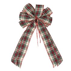 a red and green plaid bow on a white background