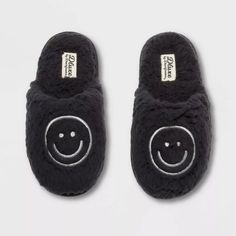 Dluxe By Dearfoams Kids' Happy Face Slide Slippers New With Tags From Target, No Imperfections Brand: Dluxe By Dearfoams Black Sizes Available: 11/12 (Listed As Size 11) Teddy Upper With Happy Face Embroidery. Flannel Lining And Teddy Sock. Machine Washable For Long Lasting Freshness. Cushioned Insole With Memory Foam Comfort. Easy On/Off Silhouette With Non Skid Tpr Outsole. Comfy Black Indoor Slippers, Fun Synthetic Slippers For Indoor Use, Fun Synthetic Indoor Slippers, Fun Indoor Synthetic Slippers, Black Closed Toe Indoor Slippers, Black Comfy Slippers With Textured Footbed, Comfy Black Slippers With Textured Footbed, Black Slippers With Textured Footbed And Round Toe, Moose Slippers