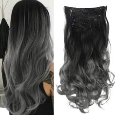 20” 7 Piece New Set Hair Extensions Arrives New Grey Ombre Color Synthetic Black To Grey Ombre Hair, Grey Ombre Hair, Gray Ombre, Ombre Hair Extensions, Curly Hair Wig, Grey Ombre, Hair Toppers, Headband Styles, Blonde Ombre