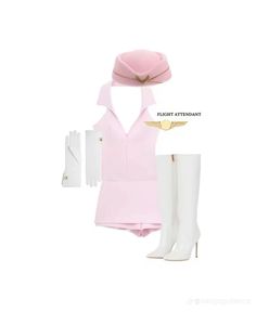 a pink outfit with white boots and accessories