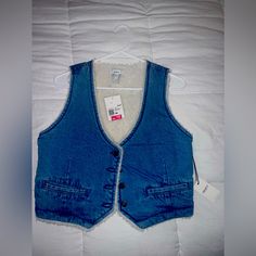 New Vest With Fur On Inside Casual Denim Vest For Winter Workwear, Casual Winter Workwear Denim Vest, Casual Winter Denim Vest For Work, Trendy Blue Winter Vest, Blue Vest With Button Closure For Spring, Trendy Blue Vest With Button Closure, Trendy Blue Denim Vest For Winter, Fitted Casual Denim Vest For Winter, Fitted Denim Vest For Winter In Casual Style