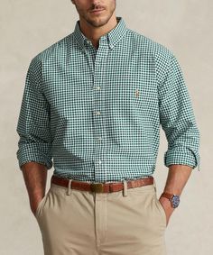 Polo Ralph Lauren Long Sleeve Oxford Sport Shirt - Westport Big & Tall Casual Cotton Button-up Dress Shirt, Casual Green Dress Shirt For Work, Casual Unstructured Dress Shirt, Green Cotton Shirt For Business Casual, Green Cotton Business Casual Shirt, Casual Green Cotton Dress Shirt, Spring Green Cotton Dress Shirt, Casual Cotton Dress Shirt With Spread Collar, Preppy Cotton Shirt For Fall