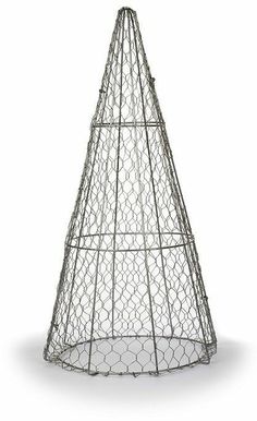 a chicken wire christmas tree on a white background with clippings to the bottom