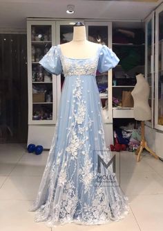 Bridgerton Regency Ball Gown Daphne Bridgerton Blue Dress | Etsy Regency Walking Dress, Bridgerton Blue Dress, Modern Regency Fashion, Bridgerton Inspired Dresses, 1810s Dress, Bridgerton Blue, Regency Ball Gown, Bridgerton Fashion, Blue Gown Dress