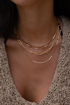 Your new favorite layering chain just entered the chat. Part of Victoria's 'Perfect Stack', this layering chain is perfect for both the minimalist and the maximalist girl - whether you wear it alone or incorporate it into your stack, this necklace catches the light from all angles. 14k Gold Fill Tarnish Resistant + safe for sensitive skin Dimensions: 17" Victoria Garrick Browne is a viral content creator, founder, and public speaker who isn't afraid to get real. Her mission is to de-stigmatize t Chic Everyday Layered Chain Necklace, Trendy Everyday Clavicle Chain Layered Necklace, Trendy Clavicle Chain Layered Necklace, Chic Layered Necklace With Delicate Chain, Chunky Chain Double Strand Layered Necklace, Trendy Double Chain Necklace For Layering, Chic Long Layered Necklace With Delicate Chain, Chunky Chain Multi-strand Layered Necklace, Minimalist Multi-strand Chain Necklace