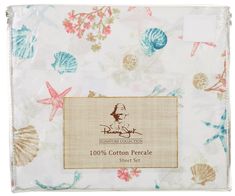 the cotton percale is printed with shells and flowers