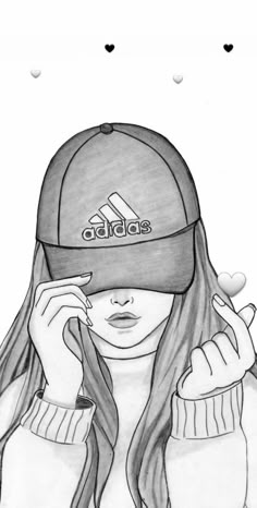 a drawing of a girl wearing a adidas hat