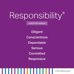 a purple background with the words resonsibity in different colors and font styles