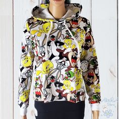 Measures Size Bust S 32.5" - 33.5" M 34.5" - 35.5" L 37" - 38.5" Xl 40" - 42" Nwt Looney Tunes Bugs Bunny Taz Tweety Authentic Junior Womens Hoodie Sweatshirt Drawstring Hood Mickey Mouse Graphic At Front And Aop Disney. All Rights Reserved. Machine Washable 100% Authentic Guaranteed Item Is Going To Be Shipped Same To 1 Bussiness Day Casual Hooded Top With Character Print, Casual Character Print Hoodie Tops, White Hoodie With Character Print, White Character Print Hoodie, Winter Hoodie With Character Print, Winter Character Print Hoodie Top, Winter Character Print Hoodie, Bugs Bunny Hoodie, Looney Tunes Bugs Bunny