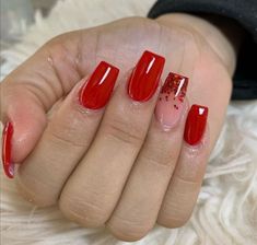 Red Glitter Nails Short, Squoval Acrylic Nails, Almond Acrylic Nails Designs, Red Stiletto Nails, Teen Nails, Red Nails Glitter, Neon Green Nails, Manicure Nail Designs, Nail Salon Design