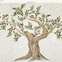 a mosaic tree with leaves and berries on it's branches is featured in this image