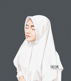 a woman wearing a white hijab with her eyes closed and hands on her hips