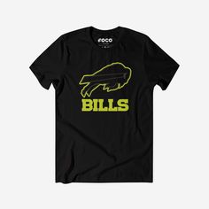 Buffalo Bills Highlight Reel T-Shirt FOCO Black/Volt S - FOCO.com Buffalo Bills Apparel, Logo Display, Neon Design, The Buffalo, Team T Shirts, Black Neon, Team Name, Team Shirts, Buffalo Bills