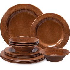 a set of brown dinnerware on a white background