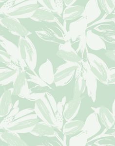 a green and white wallpaper with leaves on it