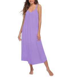 PRICES MAY VARY. ♥Soft and Breathable Nightgown - The Ekouaer Sleepwear is made of Good fabric(95% Polyester, 5% Spandex) that will wrap your skin cool and cozy all night, which is a Lightweight,Breathable fabric that does not wrinkle as much as 100% cotton shirt may do. Ultra-soft, comfortable and moisture-wicking, Not-see-through,Stretchy. ♥Loose Design and Hem Side Split - Our nightdress is designed with a Hem Side Split, a feminine and flattering hemline, even if it is long, you can still wa Comfortable Sleeveless Sleepwear For Vacation, Casual Summer Nightgown, Solid Sleeveless Nightgown For Bedtime, Solid Color Sleeveless Nightgown For Bedtime, Sleeveless Summer Night Sleepwear, Sleeveless Solid Sleepwear For Sleepover, Summer Sleeveless Sleepwear, Sleeveless Solid Color Sleepwear, Purple Summer Nightgown For Loungewear