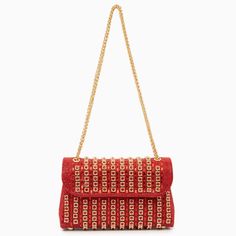 Red Glamorous Clutch Bag With Chain, Glamorous Clutch Bag With Chain Detail, Elegant Red Clutch With Gold-tone Hardware, Luxury Evening Bag With Chain Strap For Night Out, Chic Red Clutch With Gold-tone Hardware, Luxury Shoulder Bag With Gold Chain For Party, Chain Clutch Evening Bag For Night Out, Red Crossbody Clutch For Party, Red Clutch With Gold-tone Hardware For Evening