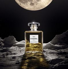 a bottle of chanel no 5 on the moon