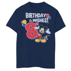 Michigan Wolverines Celebrate the birthday kiddo turning 8 with this Disney's Mickey & Friends boys' birthday graphic tee.Â© Disney Crewneck Short sleevesFABRIC & CARE Cotton Machine wash Imported Celebrate the birthday kiddo turning 8 with this Disney's Mickey & Friends boys' birthday graphic tee.Â© Disney Disney Celebrate the birthday kiddo turning 8 with this Disney's Mickey & Friends boys' birthday graphic tee. Size: X Small. Color: Navy. Gender: male. Age Group: kids. Materi Mickey Mouse Crew Neck T-shirt For Birthdays, Mickey Mouse Crew Neck T-shirt For Birthday, Disney Mickey Mouse Tops For Birthday, 7th Birthday Wishes, Friends Boys, 6th Birthday, Boy Tees, 8th Birthday, 7th Birthday