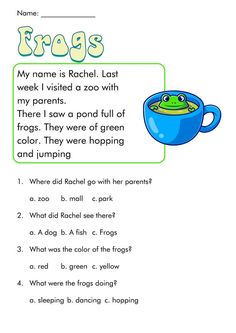 the frog's poem worksheet for children to learn how to read it