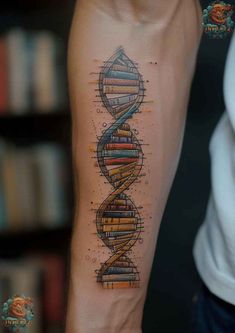 a tattoo on the arm that has a drawing of a double - stranded book