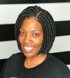 Sporty Chin-Length Box Braids Bob Box Braids Styles, Short Bob Braids, Big Box Braids